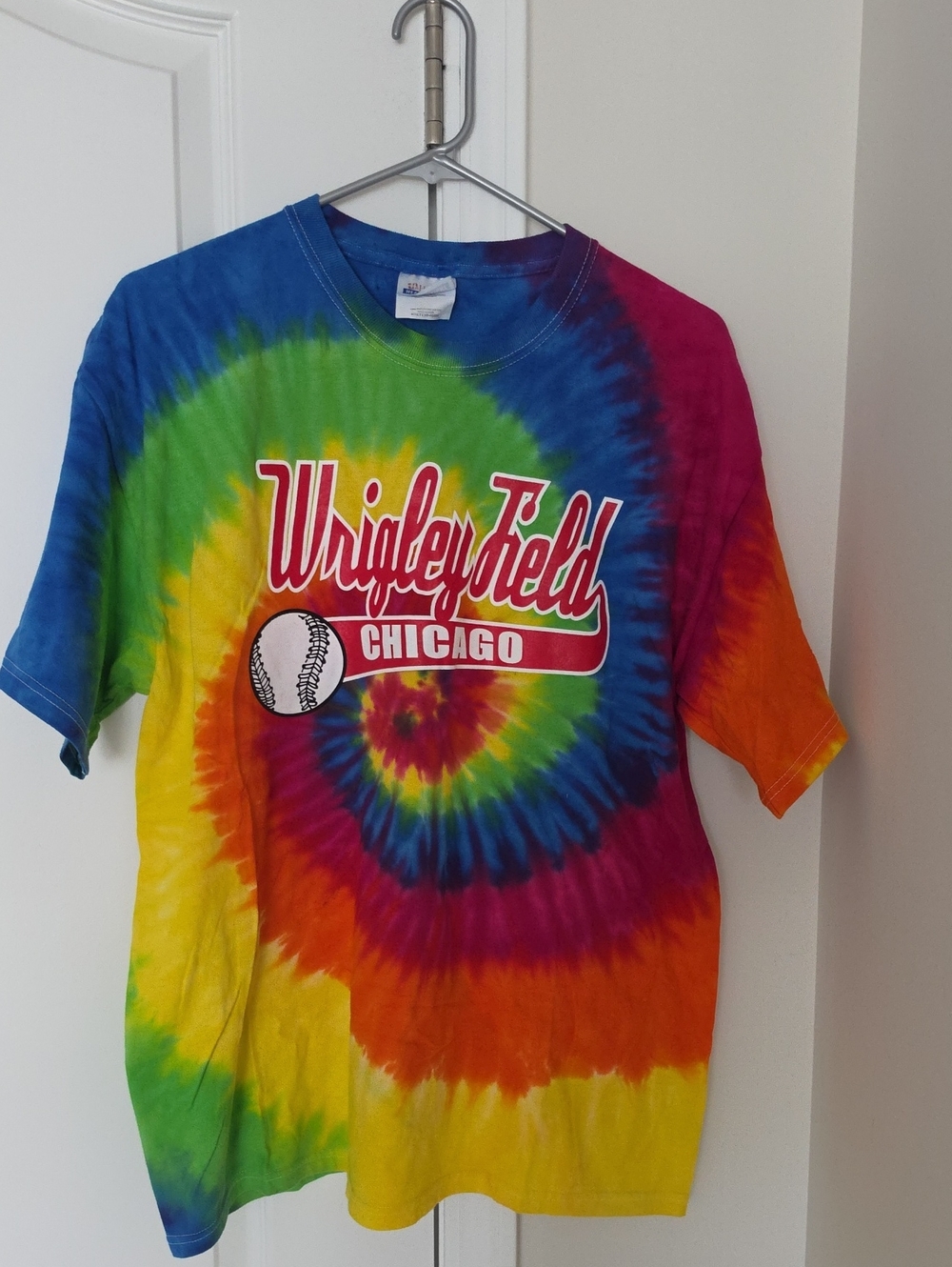 Tie-Dye Wrigley Field Chicago Tee - Blue Green Yellow Orange Pink-  Adult Large